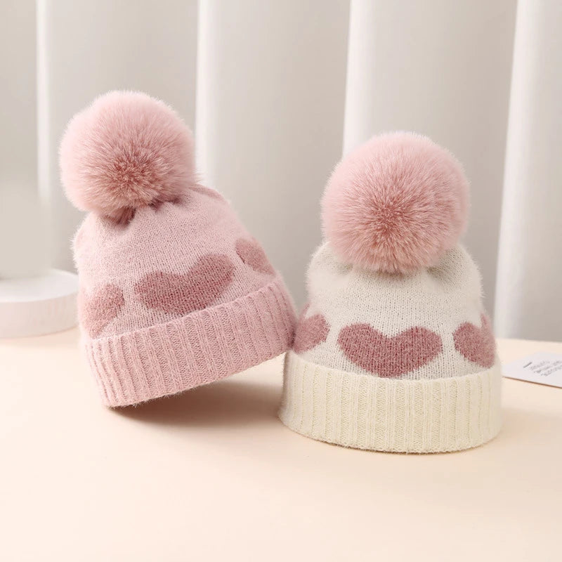 Winter Girls Knitted Heart Hat