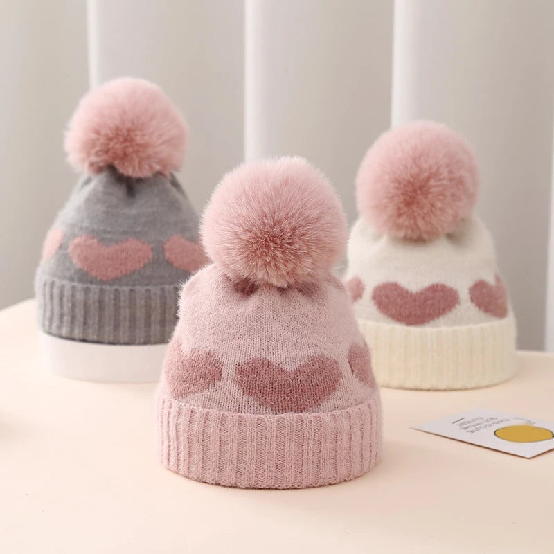 Winter Girls Knitted Heart Hat