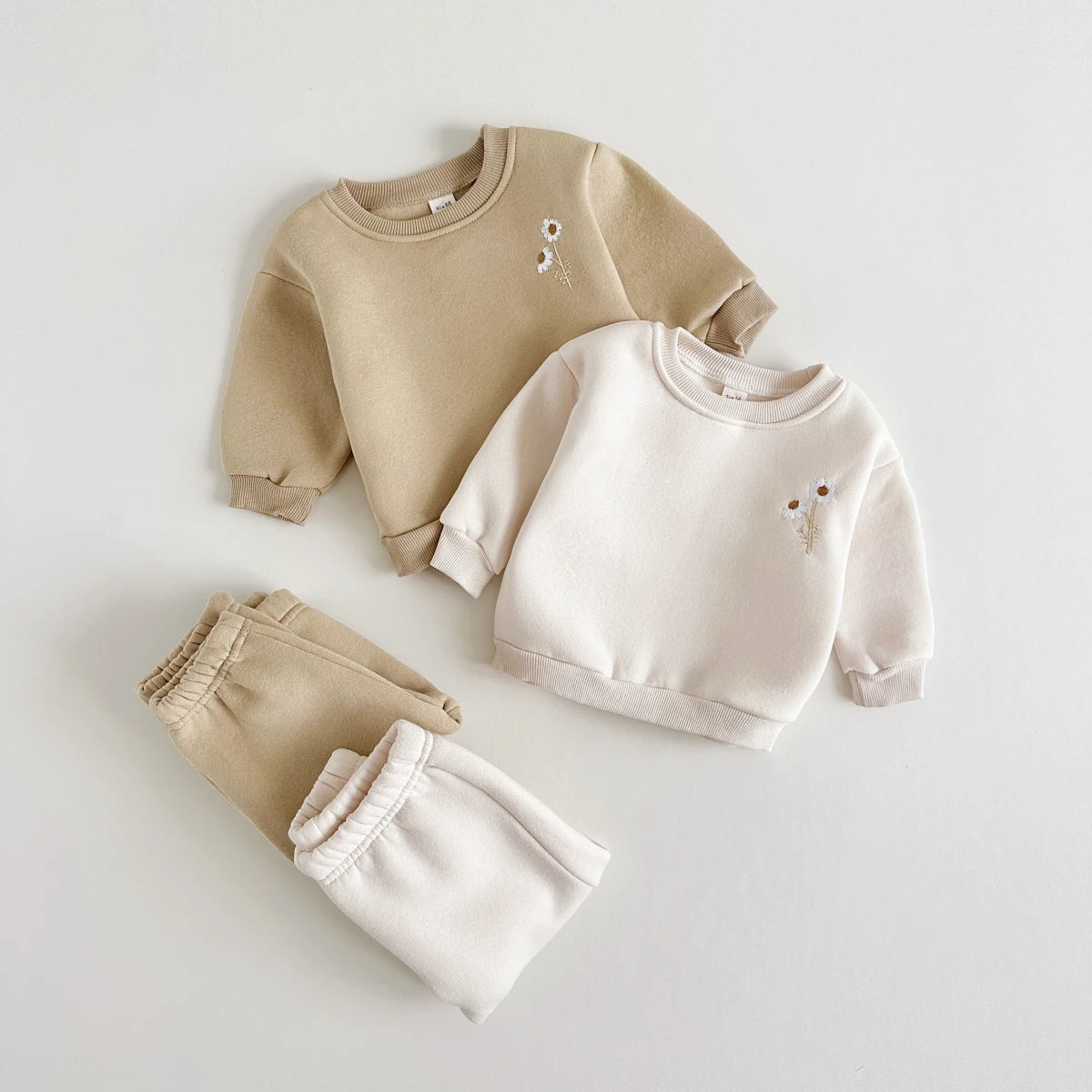 Daisy Flower Embroidery Sweatshirt and Jogger Set