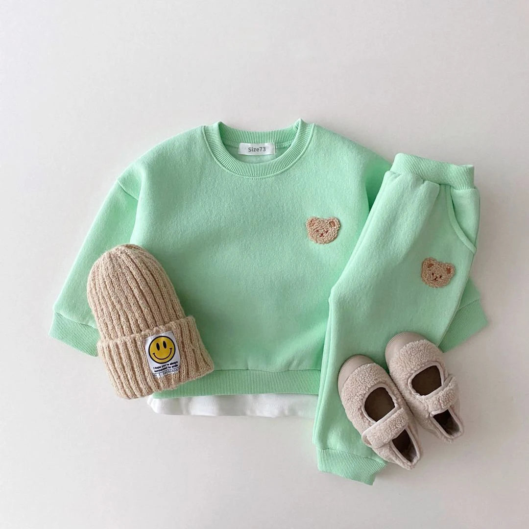 Bear Embroidered Jogger Set - Pastel