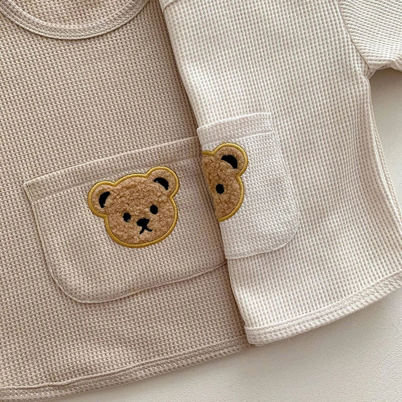 Soft Waffle Bear Pocket Tee and Shorts Set