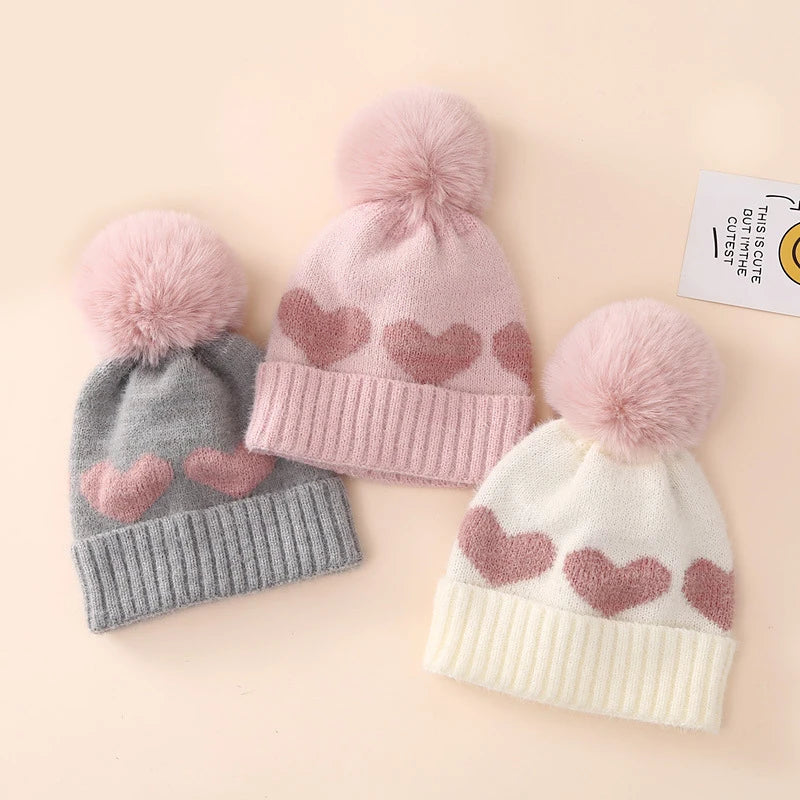 Winter Girls Knitted Heart Hat