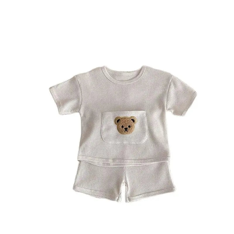 Soft Waffle Bear Pocket Tee and Shorts Set