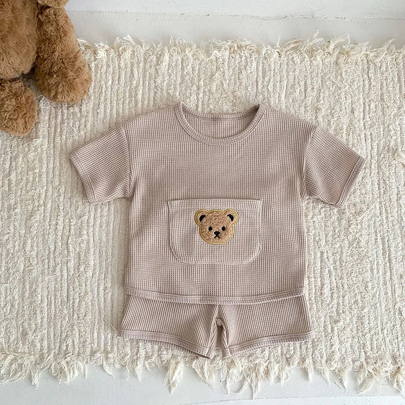 Soft Waffle Bear Pocket Tee and Shorts Set