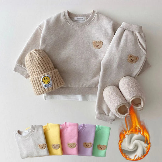 Bear Embroidered Jogger Set - Pastel