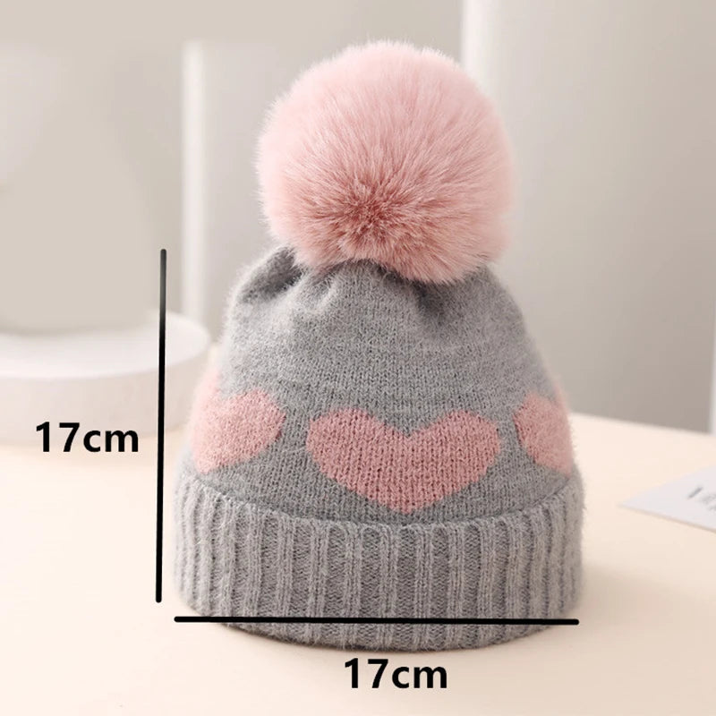 Winter Girls Knitted Heart Hat